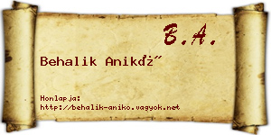 Behalik Anikó névjegykártya