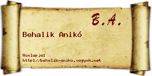 Behalik Anikó névjegykártya